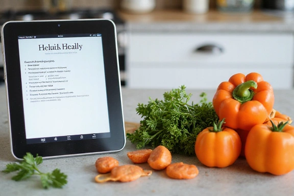 Preparazione pasti sani con tablet digitale